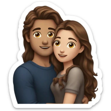 Beautiful Girl with long brown hair and boy with brown hair cuddling at night sticker