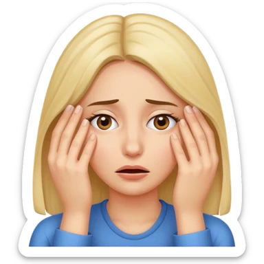 Nervous woman peeking from between fingers covering eyes  sticker