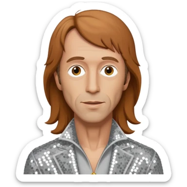 Robin Gibb from Bee Gees with light grey sequin outfit, long auburn hair sticker