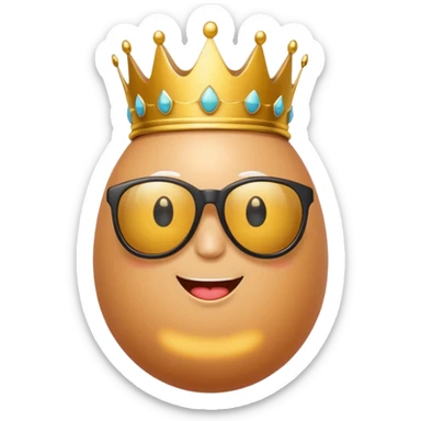 a funny, proud cartoon-style egg character wearing sunglasses and a small crown, solid orange background. sticker