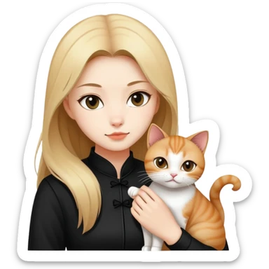 Young woman in black clothes with a Chinese domestic cat sticker
