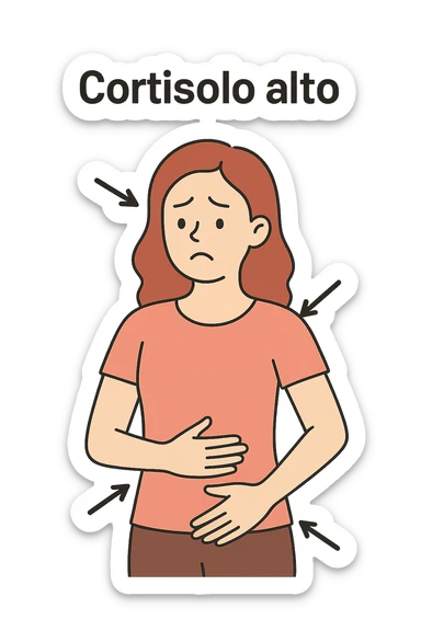 donna con Cortisolo alto con freccie che indicano. In italiano sticker