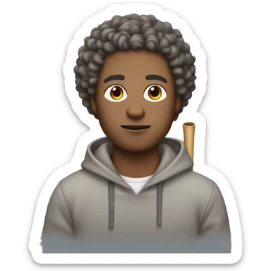 Flute+man with curly hair, wearing a grey hoodie+light brown skin+ sticker