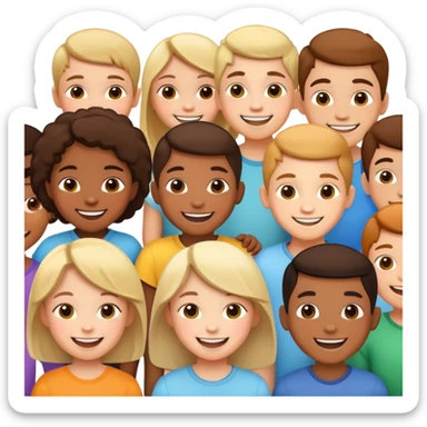 group of children standing together, fun and supportive sticker