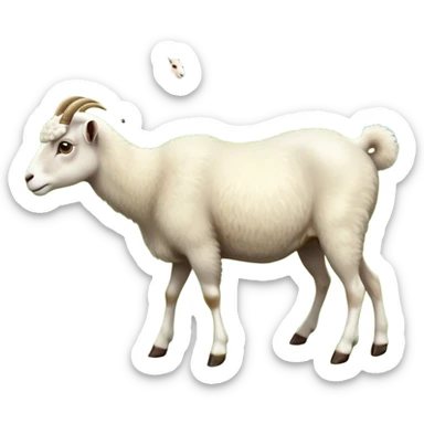 collage of domestic hooved animals: A calm goat with soft fur, a fluffy sheep with large eyes, and a noble horse with a shiny coat. Soft green meadow and distant hills in the background. Transparent background. sticker