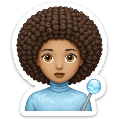 Create an iOS-style emoji of Ice Spice. Neutral facial expression, front-facing head only. Curly afro hairstyle. Clean Apple emoji style, smooth shading, simple shapes, plain background. sticker