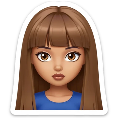 pretty bratz baddie, tan skin, bangs long straight brown hair, dark blueen eyes sticker