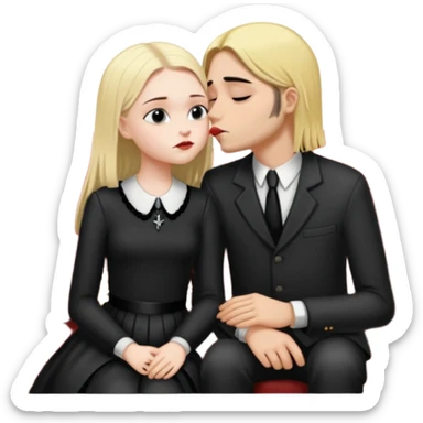 Realistic Wednesday addams kissing sweetly Kurt Cobain on the parlor couch  sticker