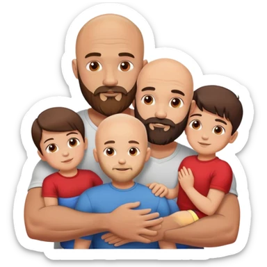 Muscular Bald man with a beard embracing his young beautiful brunette wife and their 3 sons sticker