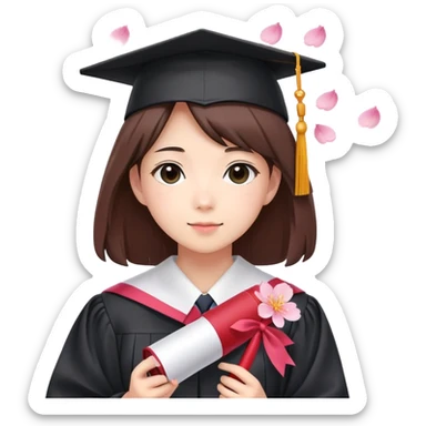 Japanese high school girl in graduation ceremony with diploma and sakura petals sticker