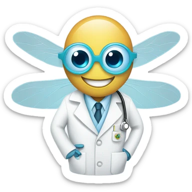 Science Dragon fly in a lab coat happy with sunshine  sticker