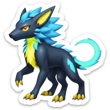  pastel dark bright vibrant futuristic lush warm-colored neon-glowing electric maned Luxray-Manectric-Fakémon-Vernid-Digimon-creature (full body) sticker