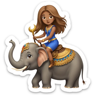 light brown super long hair girl riding elephant  sticker