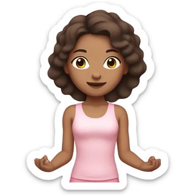 Dark brown hair light skin girl yoga pose light pink clothes sticker