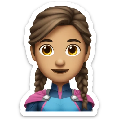 superhero, girl, bangs, long brown hair, pony tail, brown eyes, hispanic sticker