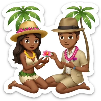 White man wearing fedora on one knee proposing to Hawaiian girl with ring  sticker