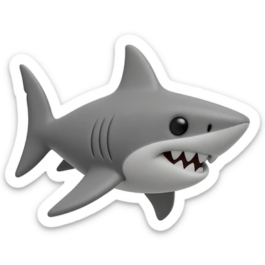 Edit the shark emoji to have a smooth, cartoonish, 3D emoji look in gray color, no legs, no sneakers, no background, just the shark facing left, inspired by the provided reference image. sticker