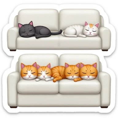 Cuatro gatos durmiendo en un sofá  sticker
