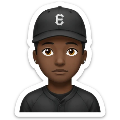 Black goth man with backwards baseball cap sticker