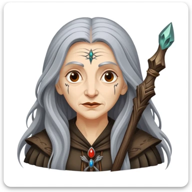 Baba Yaga sorceress woman with long wild hair, forest background sticker