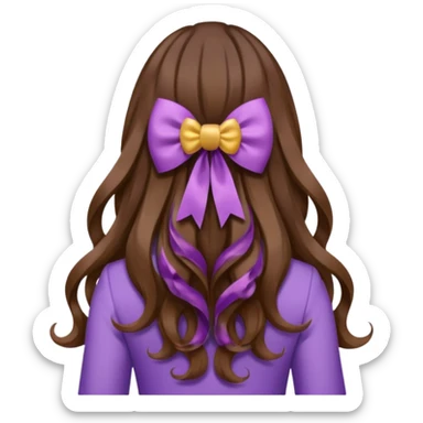 long wavy brown hair from behind with a medium lilac bow sticker