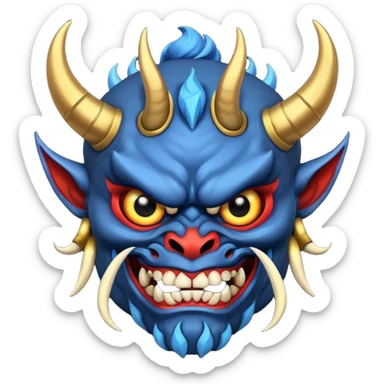 blue oni with black eye ball and gold iris sticker