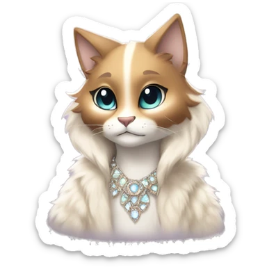 Furry, sparkle, iridescent, colorful, pastel, edgy, cool, fantasy beautiful, brown, beige, white, divine, godly, angelic, animal, anthro, full body, fursona, feline sticker