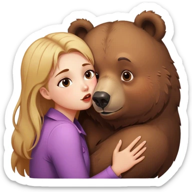 Bear animal kissing a girl on check  sticker