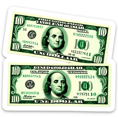 3D realistic US 100 dollar bill sticker, slight perspective, centered, clean cutout, transparent background, no text, no watermark sticker