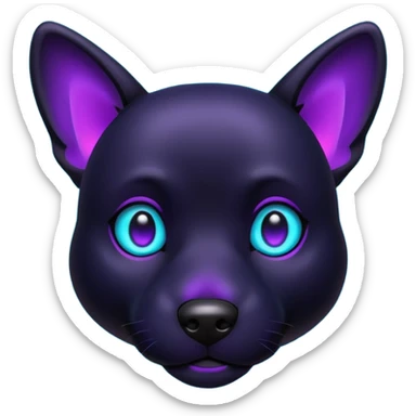 futuristic glowing black dog emoji, neon cyan eyes, purple #8B5CF6 highlights, tech minimal style, dark background sticker