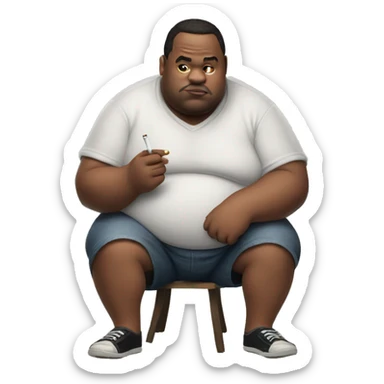 Fat guy squatting while smoking a cigarette sticker
