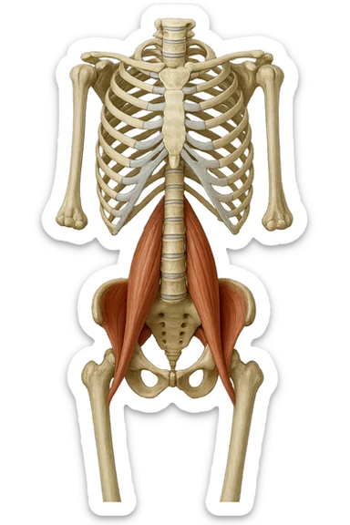 fai un immagine identica che riguarda IL MUSCOLO PSOAS i in evidenza (anatomicO) con colori naturali di un corpo umano. falla iperrealistica anatomica in 4k sticker