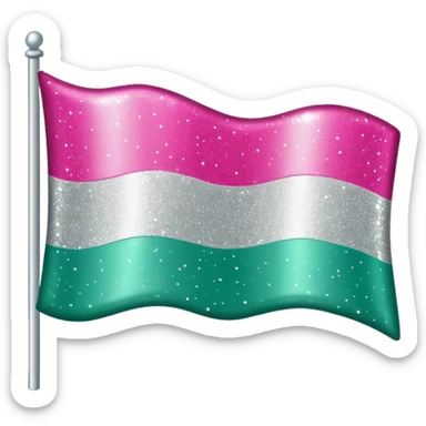 a tricolor flag featuring horizontal stripes of hot pink, glitter silver, and jade green. sticker