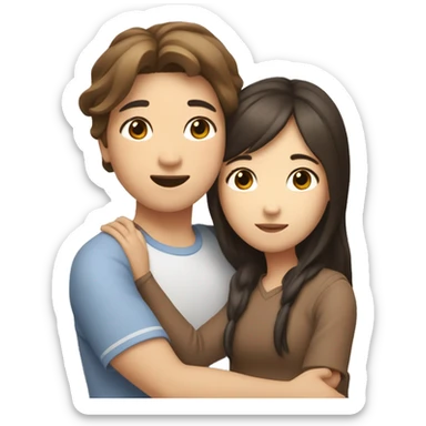 A asian girl with brown hair and whitr highlits hugging an normal asian girl with brown hair sticker