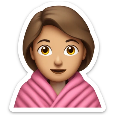 Brunette caucasian woman wrapped in a big pink blanket sticker