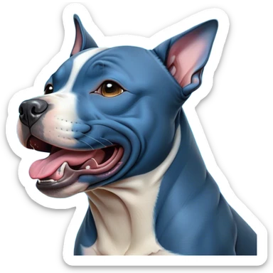 Cinematic Cute Yawning Blue Staffordshire Bull Terrier Portrait Emoji, Head tilted slightly with a dramatic, wide-open yawn, showcasing a smooth blue Fur with a refined texture, floppy ears slightly drooping, round dark eyes barely open in drowsy contentment, Simplified yet irresistibly adorable features, highly detailed, glowing with a soft, cozy glow, high shine, relaxed yet expressive, stylized with a touch of whimsy, bright and endearing, soft glowing outline, capturing the essence of a sleepy yet affectionate guardian, so drowsy it feels like it could stretch right out of the screen and curl up for a nap! sticker