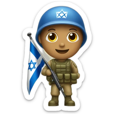 A soldier holding an Israeli flag sticker
