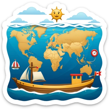 navegar, mar, mundo, mapa, brújula, dirección sticker