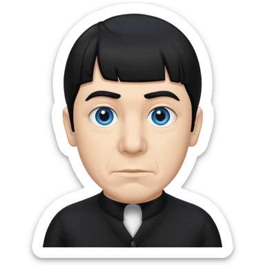 Moe Howard from the Three Stooges with blue eyes, black hair, black outfit sticker