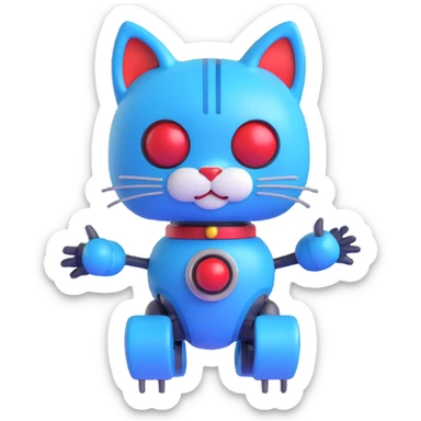 Doraemon character, blue robotic cat with a red nose and bell, 3D emoji style sticker