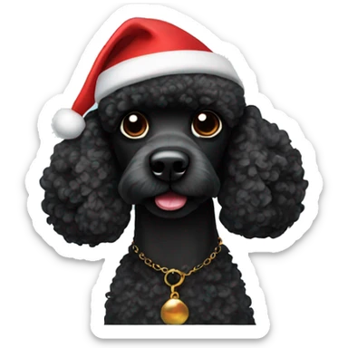 Black poodle with Santa hat  sticker