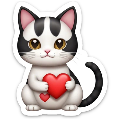 Black and white cat holding a big heart that says I love you sticker