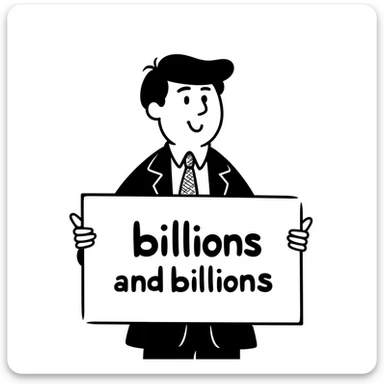President Trump holding a sign that says 'billions and billions' sticker