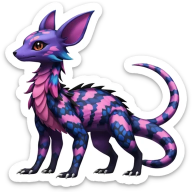Rare epic aesthetic colorful Salandit-Noibat-Eevee-Genet-species-Fakemon-hybrid-creature, with markings, full body sticker