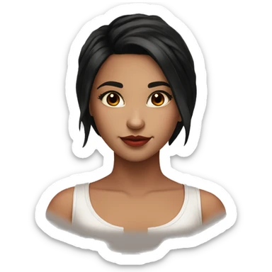 Pretty brown eyed girl with black hair and red highlights and a croptop sticker