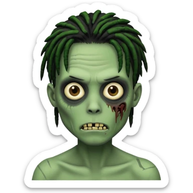 make a zombie boy emoji (headshot only) that has black dreads with green skin and some facial scars sticker