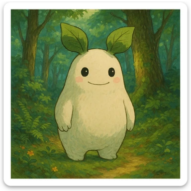 a whimsical forest spirit in ghibli style sticker