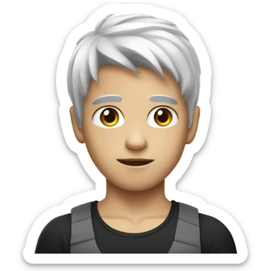 pitch white little boy with combed black hair and a black tank top with a neutral expression sticker