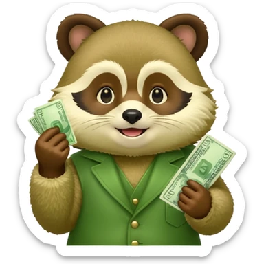 Green tanuki, all green body, has money sticker