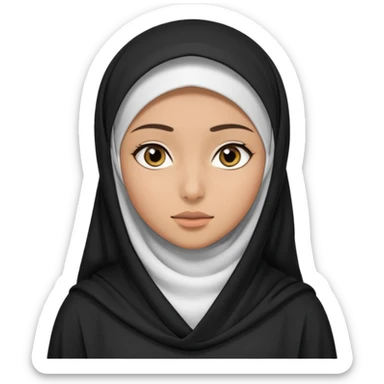 Make a emoji of a Muslim girl wearing a white hijab and "niqab on her face, with only her eyes visible" and her full body covered in an abaya or burqa. sticker